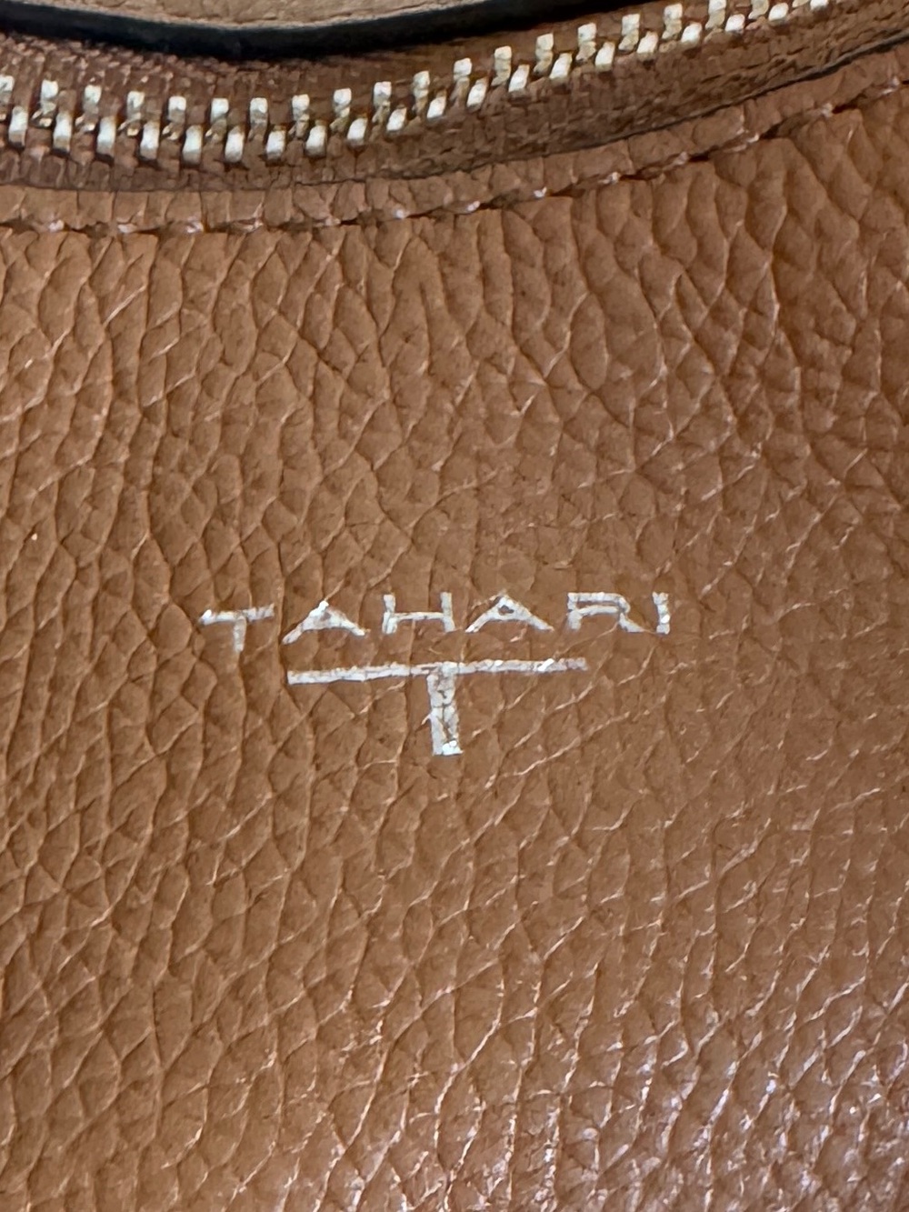 Tahari Tan Pebbled Genuine Leather Hobo Bohemian Shoulder Bag Silver Accents EUC - Picture 7 of 15